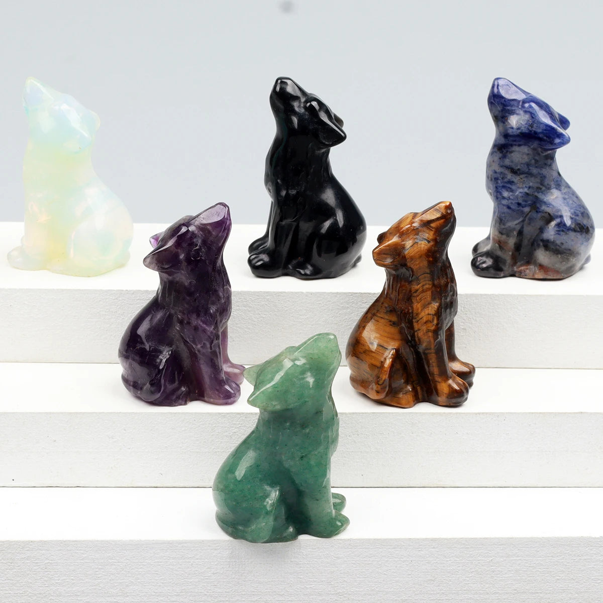 Various Crystal Energy Stones Carved Wolf Rose Quartz Wild Animal Figurine, Natural Stone, Jade Mini craft, Chakra, Home Decor
