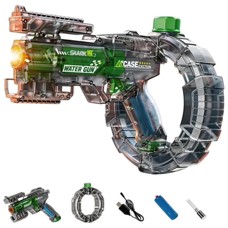 Children Energy Gathering Ring Electric Water Gun Led Emitting Automatic Continuous Water Squirt Gun Summer Outdoor Toy for Kids