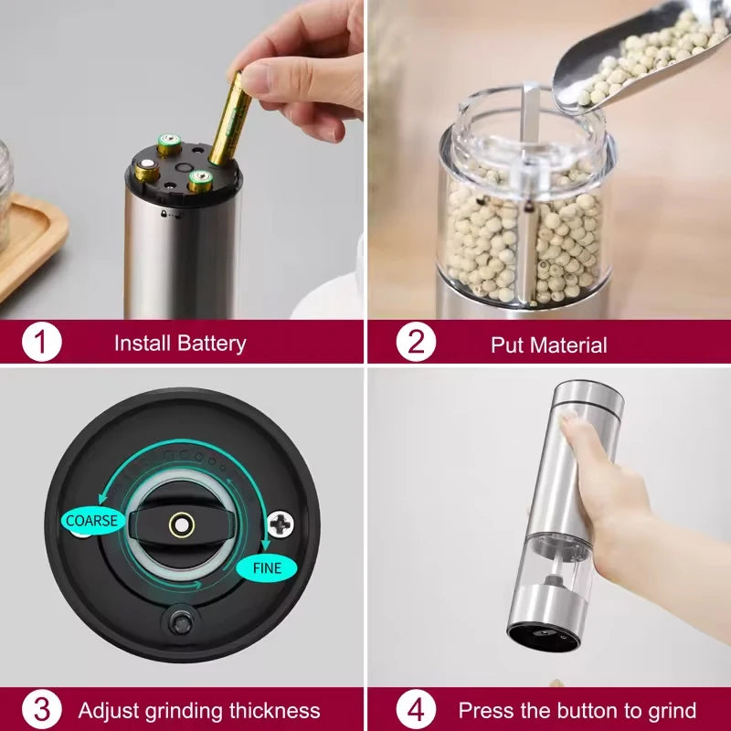 1/2pcs Electric Automatic Salt And Pepper Grinder Set with LED Light Adjustable Spice Mill Kitchen Tools for Cooking