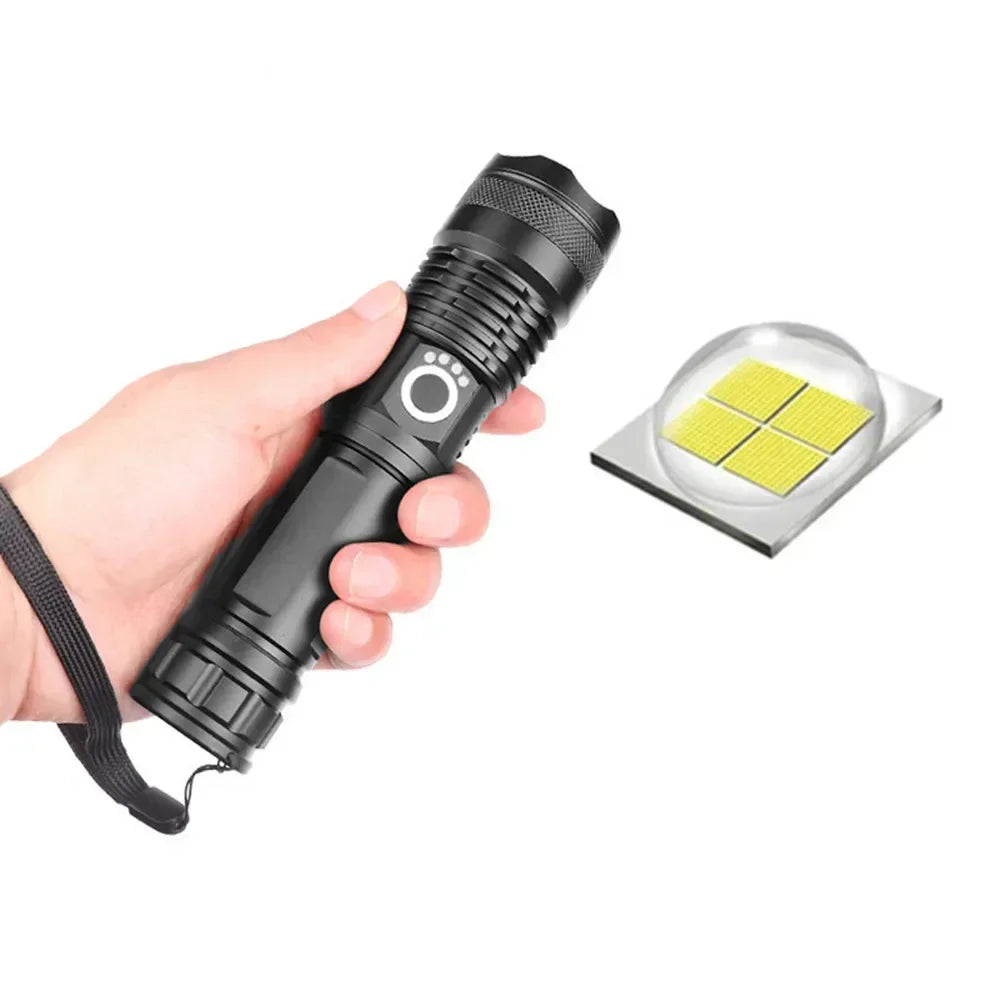 Rechargeable LED Flashlight 90000 Lumens Super Bright Zoomable Waterproof with 3 Modes Powerful for Camping Hiking