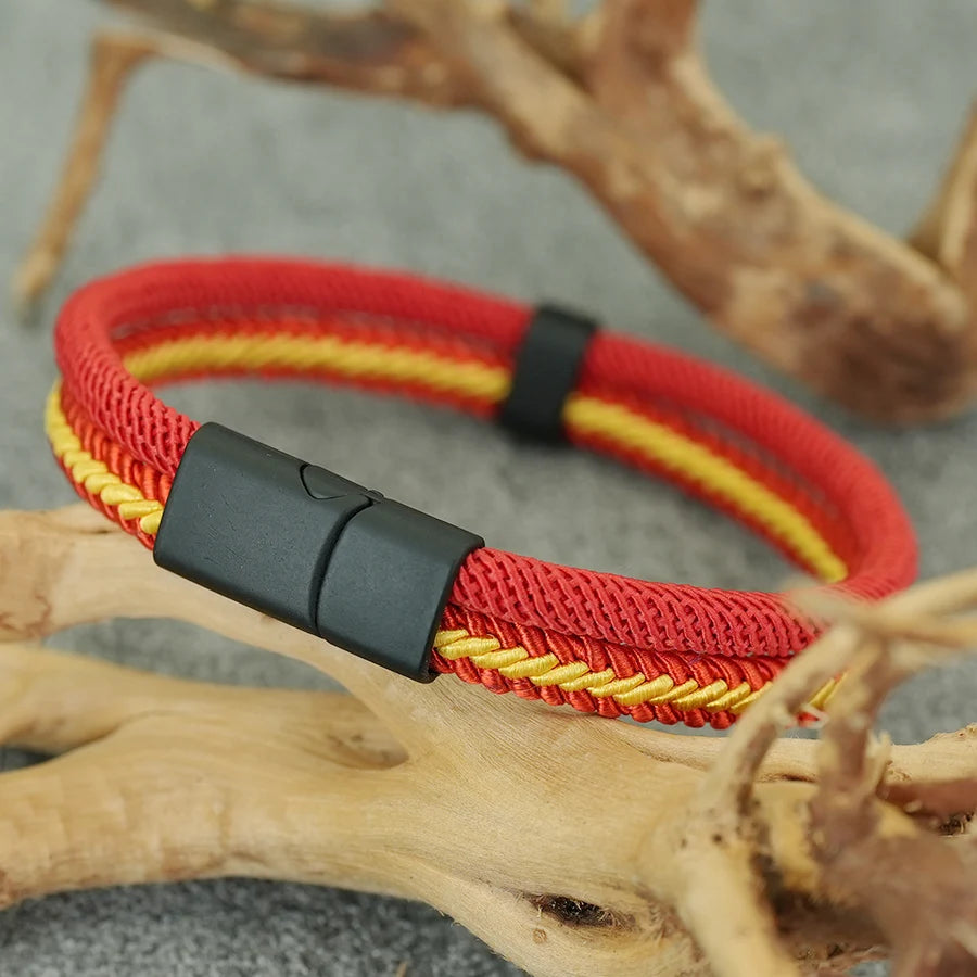 Stylish Charm Rope Bracelets for Men Wrap Braclet Double Weave Magnetic Clasp Outdoor Camping Braslets for Him