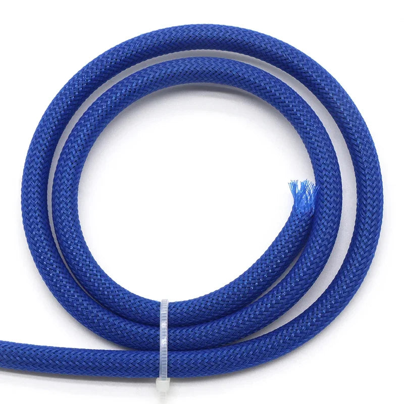 1/5/10M Blue-Gold-Red PET Braided Wire Cable Sleeve 3 4 6 8 10 12 16 20 25 30 40mm Tight High Density Expandable