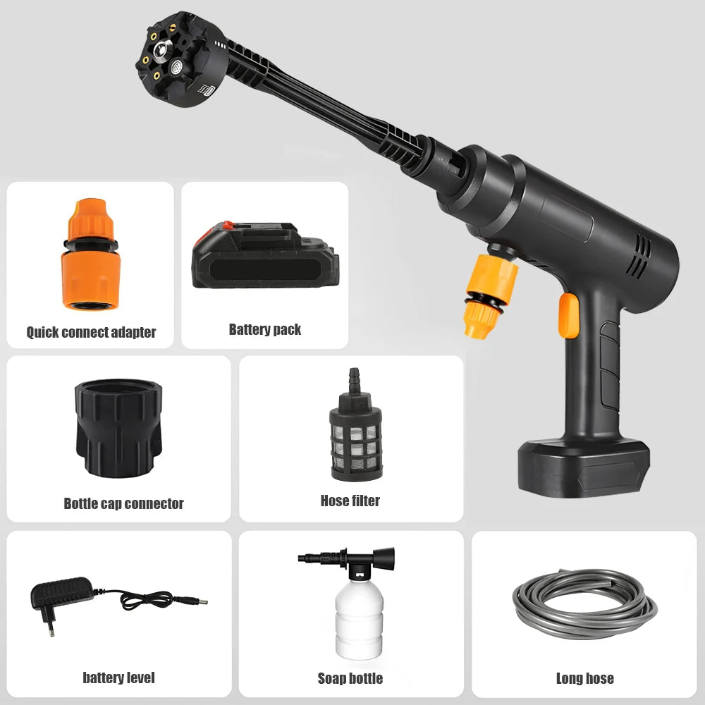 New 6-IN-1 60Bar High-Pressure Cleaning Machine Car Water Gun Toolbox Suitable for Makita 21V Battery