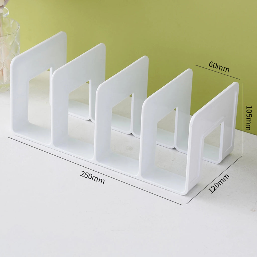 4 Compartments Rack Book Organizer ABS Bookends Stand Bookshelf Divider Book Paper Files Storage Rack for Home Office Classroom