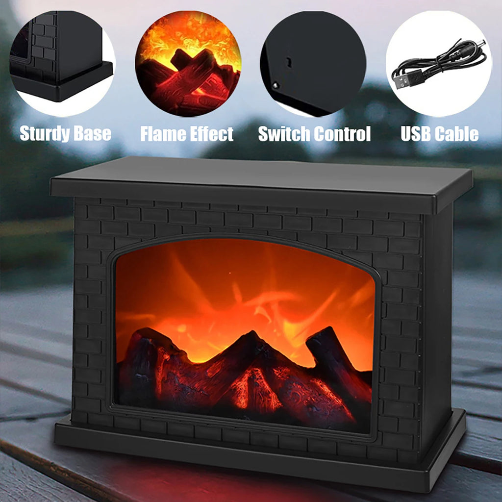HOMEFISH Christmas Fireplace Flame Light Charcoal Style LED Table Lamp Warm Ambient Lighting for Holiday Winter Party Home Decor