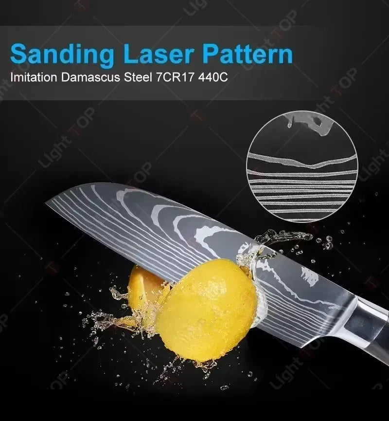 1~3 Pcs Kitchen Knives Laser Damascus Japanese Santoku Cleaver Slicing Utility Chef Knife Wooden Handle Kitchen Accessories