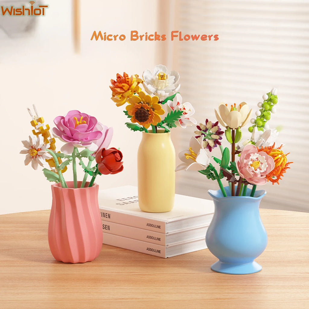 Simulation Building Blocks Flowers Eternal Bouquet Micro Brick Rose Sunflower Tulip Orchid Kid Handmade Toy Home Decor Girl Gift