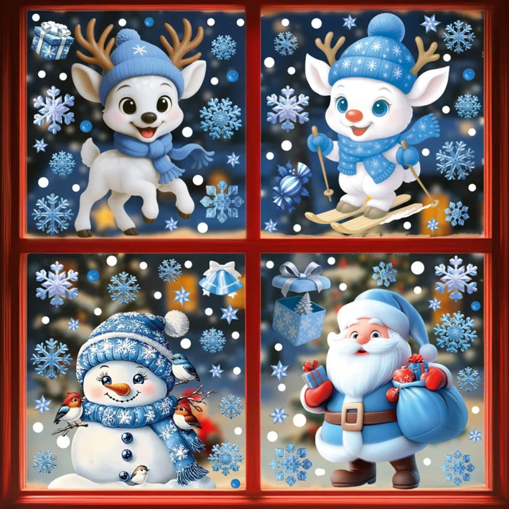 Christmas Window Stickers Winter Snowman Santa Claus Snowflake Reindeer Static Electricity Stickers Ornaments Xmas Home Decor