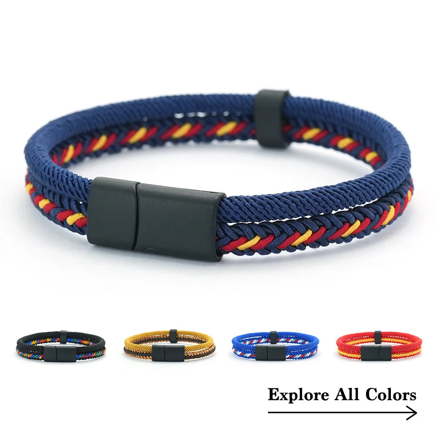 Stylish Charm Rope Bracelets for Men Wrap Braclet Double Weave Magnetic Clasp Outdoor Camping Braslets for Him