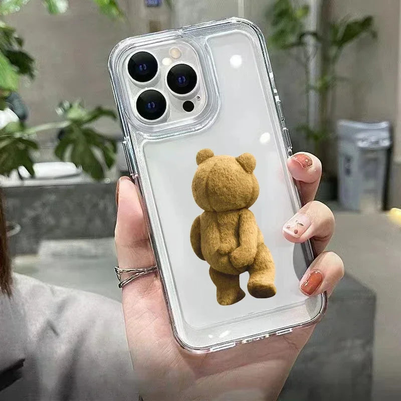 Teddy Bear Couple Cartoon Phone Case For iPhone 15 14 13 12 11 Pro Max XS XR X 7 8 Plus Soft Clear Shockproof Bumper Back Cover