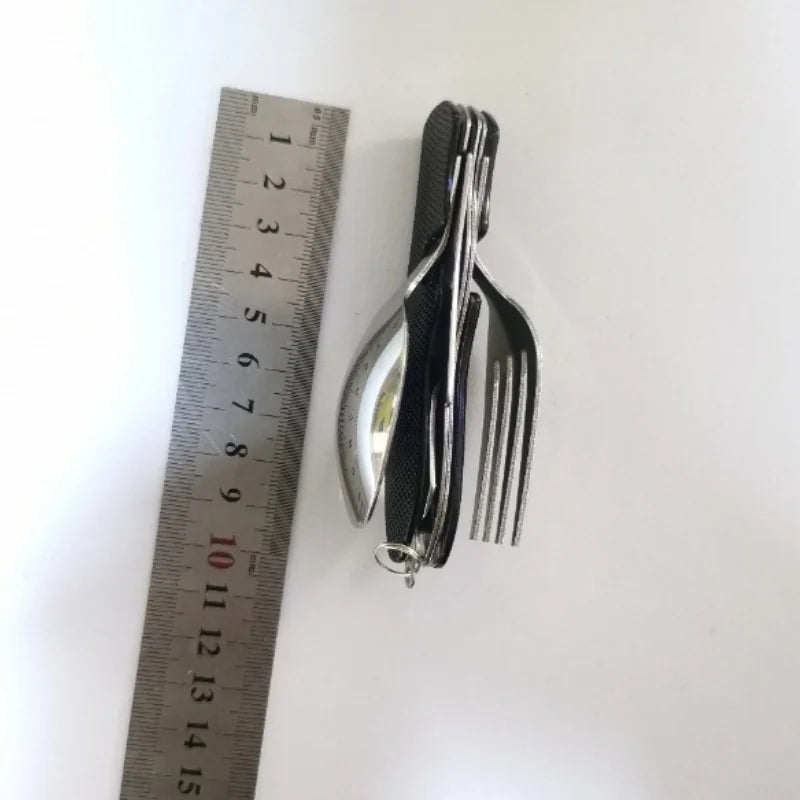 Foldable Camping Utensil Set Multi Functional Knife Fork Spoon Combo Stainless Steel Outdoor Picnic Tableware for Camping Picnic