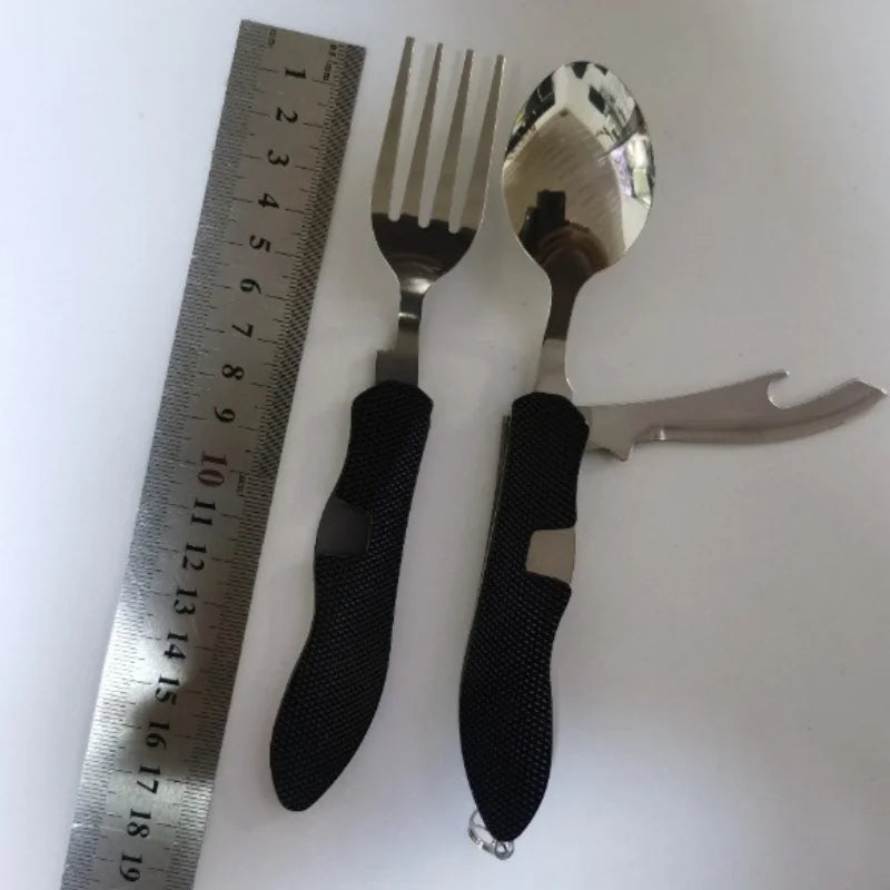 Foldable Camping Utensil Set Multi Functional Knife Fork Spoon Combo Stainless Steel Outdoor Picnic Tableware for Camping Picnic