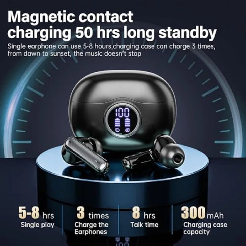 Bluetooth 5.3 Earbuds 50H Playtime LED Display Wireless Headphones ENC Noise Cancelling HiFi Stereo IPX7 Waterproof Sports Heads