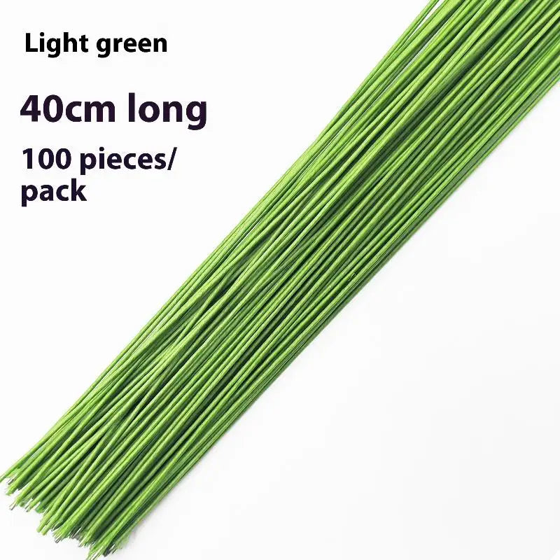 100Pcs DIY Floral Material Wire Stem Accessoies Wedding Home Decor 40cm Floral Wire Stems Artificial Green Flower Stem