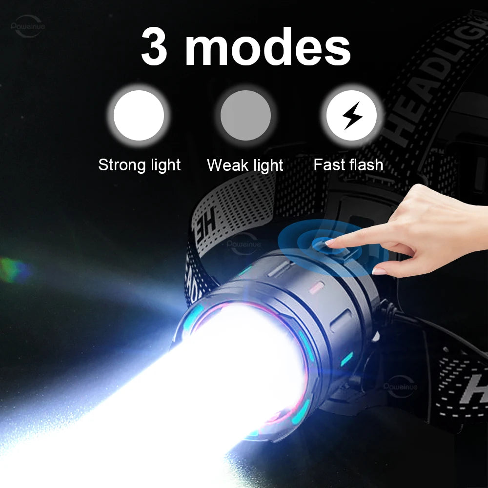 980000000LM 800W Ultra Powerful LED Headlamp Super Bright Zoom 4000M Head Flashlight Rechargeable Hunting Fishing Head Lantern