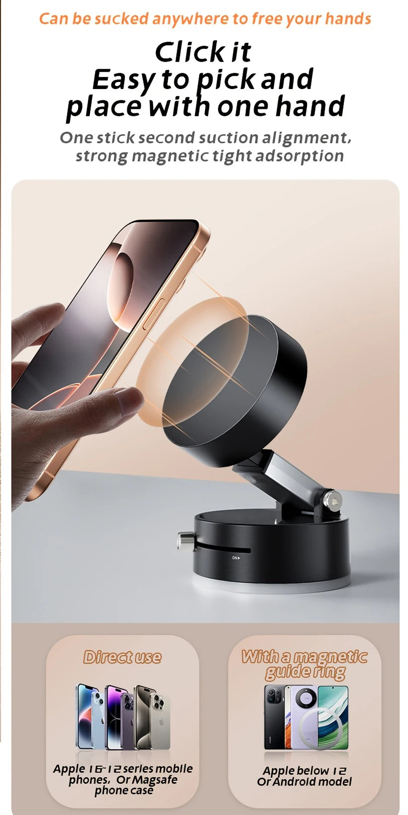 Magnetic Car Phone Holder Foldable Portable Holder for All Smartphones & Car Models 360° Rotatable Adjustable Lazy Phone Bracket