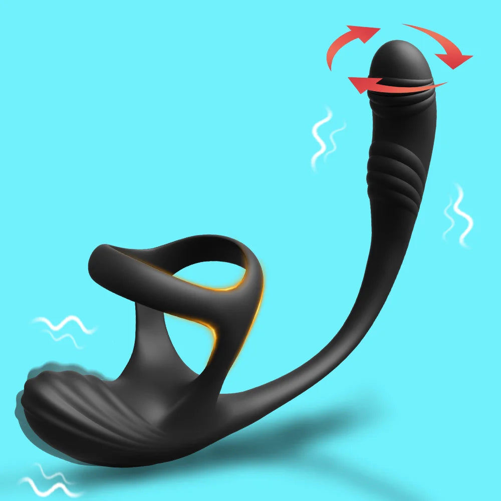 Male Prostate Massager Penis Ring Anal Plug Toy Delay Ejaculation Rotating Anal Plug G-Spot Vibrator Adult Male Cock Ring Toy