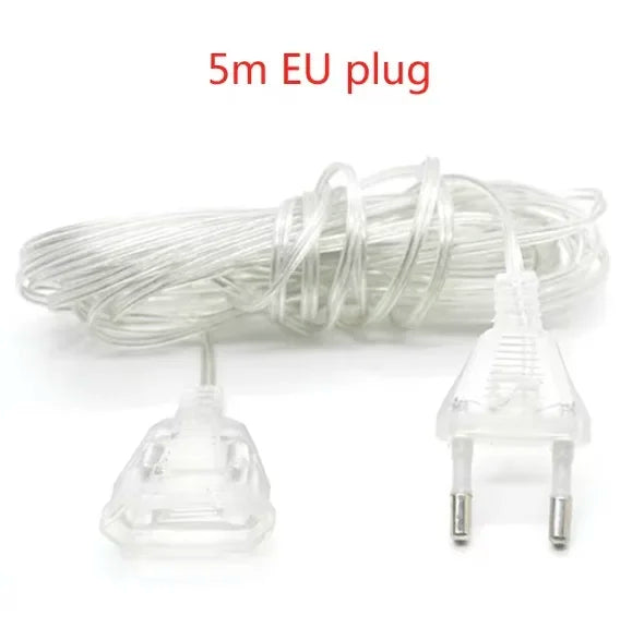 3M 5M Power Extension Cord For EU Plug LED Holiday Light String Extension Standard Switch Cable Christmas Curtain Light