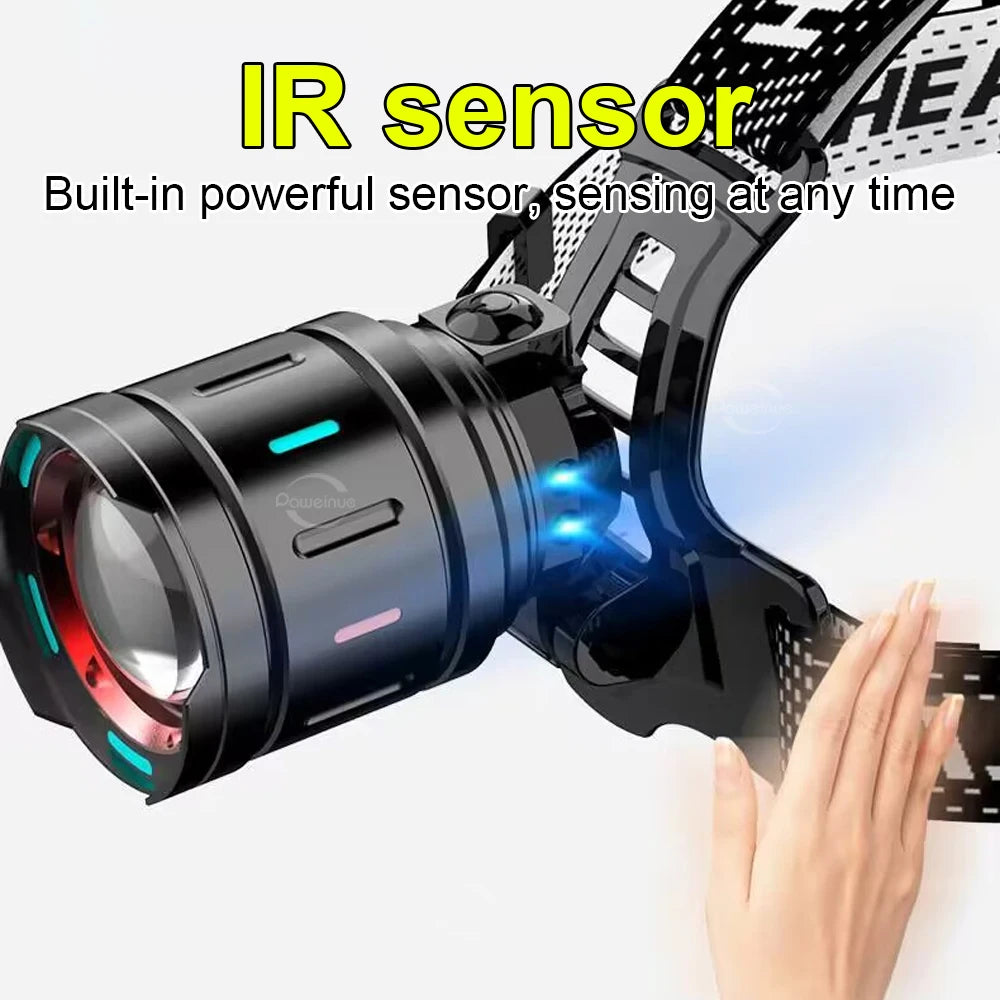 980000000LM 800W Ultra Powerful LED Headlamp Super Bright Zoom 4000M Head Flashlight Rechargeable Hunting Fishing Head Lantern