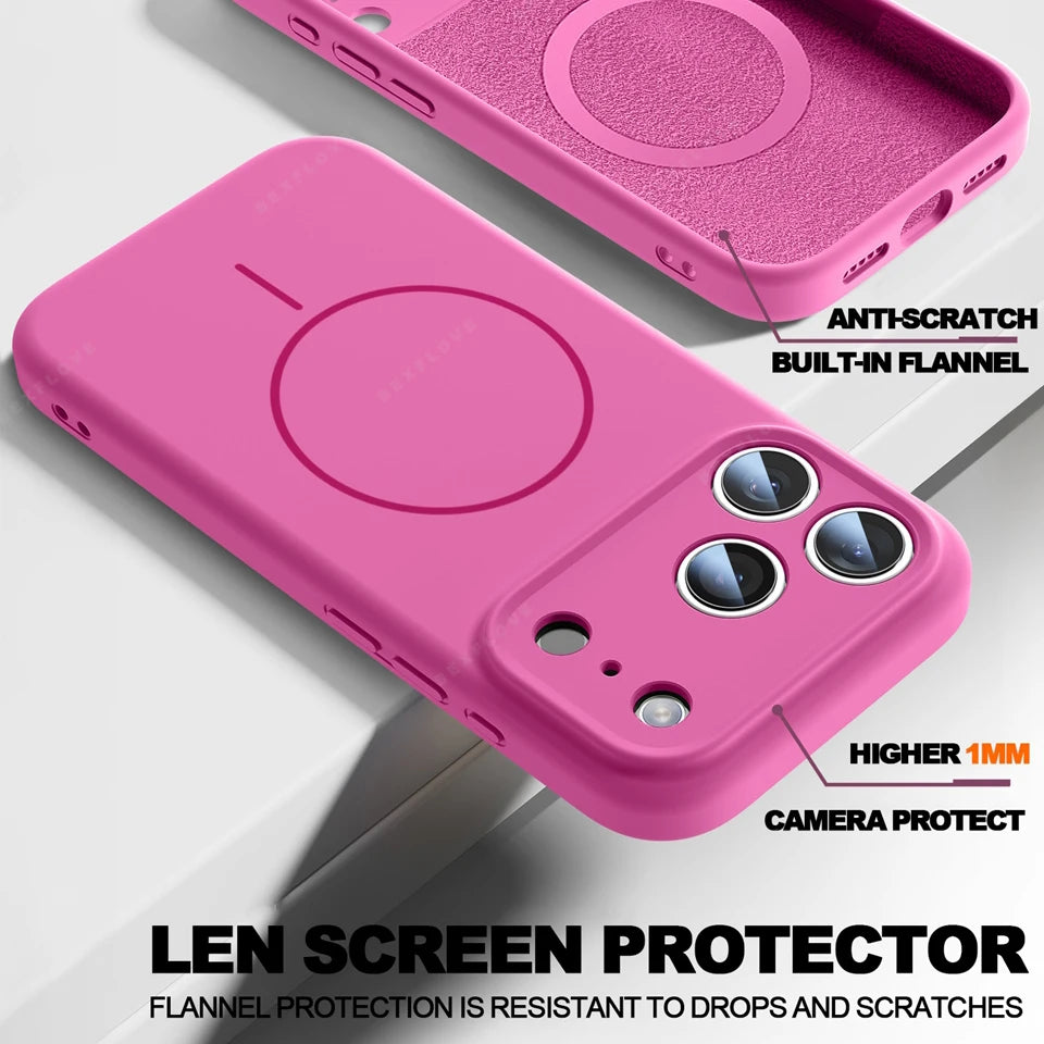 Magnetic Wrist Strap Liquid Silicone Phone Case For iPhone 11 12 13 16 17 Pro Max Air 15 14 16 Plus 16E Magsafe Lanyard Cover
