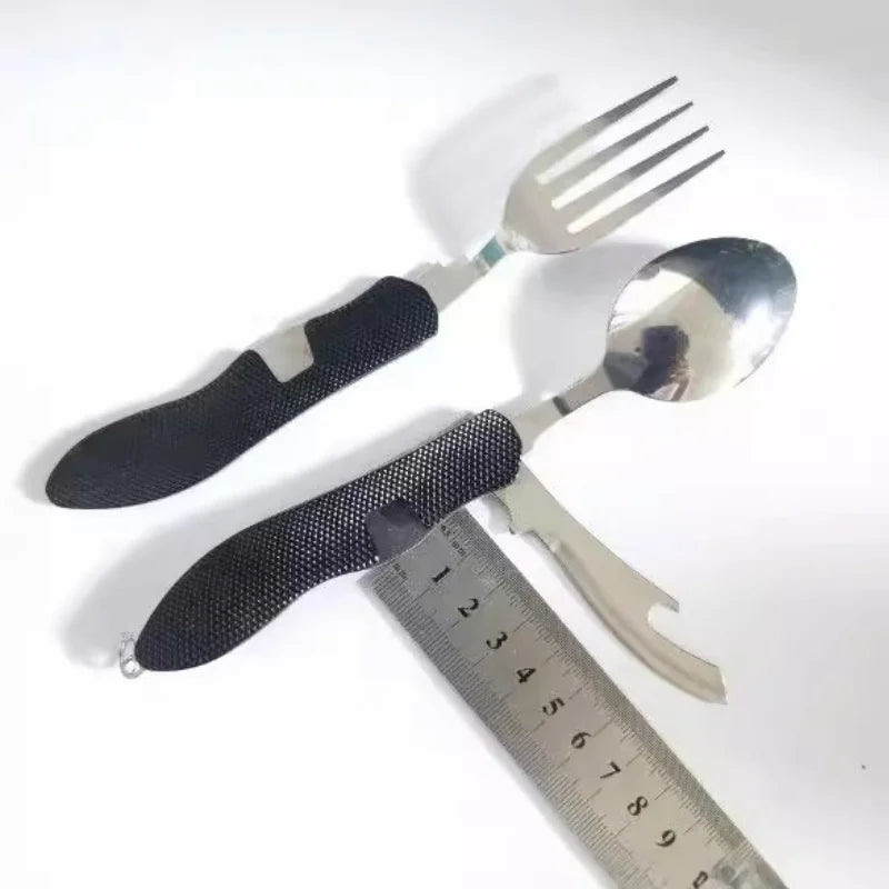 Foldable Camping Utensil Set Multi Functional Knife Fork Spoon Combo Stainless Steel Outdoor Picnic Tableware for Camping Picnic