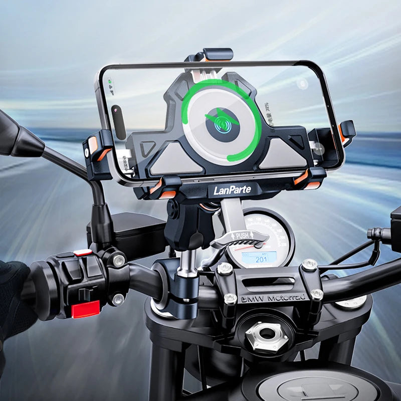 Metal Shockproof Motorcycle Phone Holder 4 Vibration Dampener 15W Wireless Charger Fast Charging Motorbike Bicycle Bike Stand