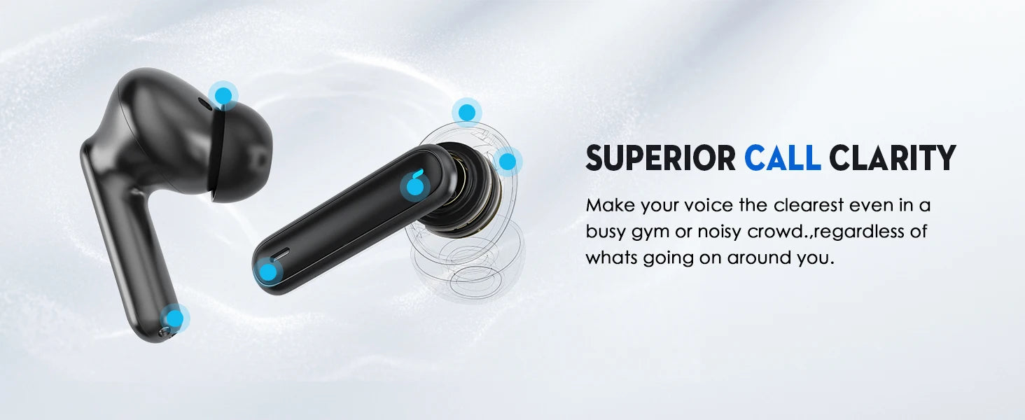 Bluetooth 5.3 Earbuds 50H Playtime LED Display Wireless Headphones ENC Noise Cancelling HiFi Stereo IPX7 Waterproof Sports Heads