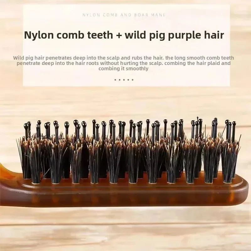 Foldable Portable Boar Bristle Hair Brush Comb Travel Hair Styling Accessory with Head Massager Function