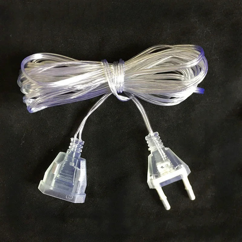3M 5M Power Extension Cord For EU Plug LED Holiday Light String Extension Standard Switch Cable Christmas Curtain Light