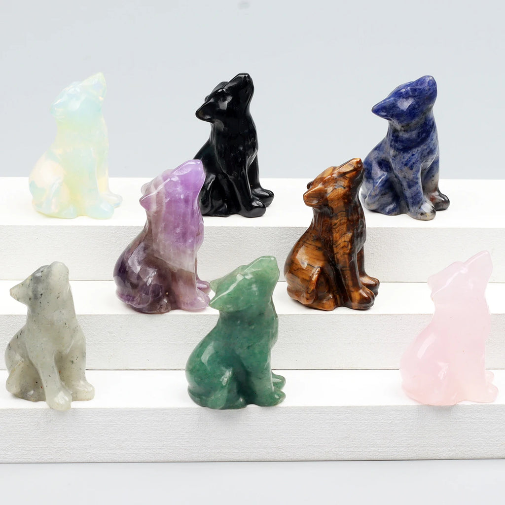 Various Crystal Energy Stones Carved Wolf Rose Quartz Wild Animal Figurine, Natural Stone, Jade Mini craft, Chakra, Home Decor