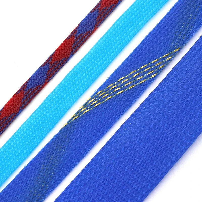 1/5/10M Blue-Gold-Red PET Braided Wire Cable Sleeve 3 4 6 8 10 12 16 20 25 30 40mm Tight High Density Expandable