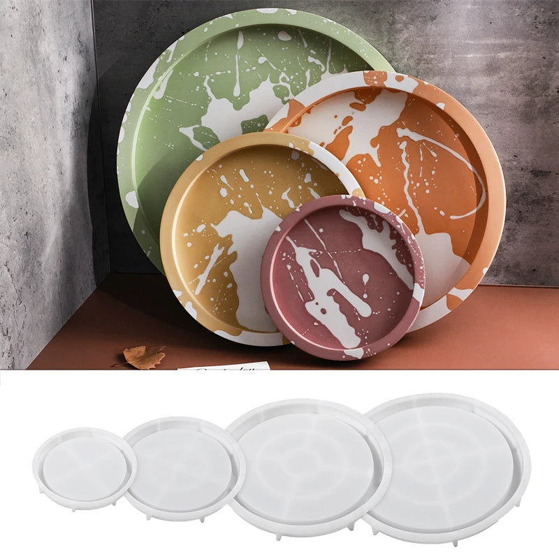 Round Cement Tray Silicone Mold DIY Handmade Round Storage Plate Molds Plaster Concrete Resin Coaster Casting Mould Home Decor