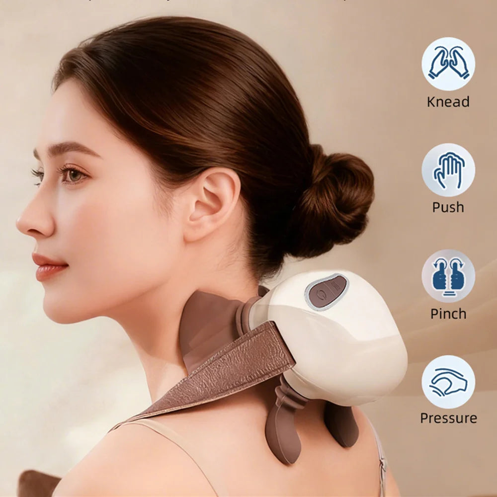 4D Bionic Hand Kneading Neck Shoulder Massager Portable Trapezius Muscle Pinching Massage Shawl Brushless Motor Neck masajeador