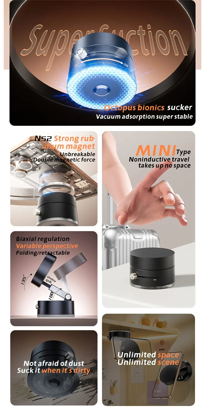 Magnetic Car Phone Holder Foldable Portable Holder for All Smartphones & Car Models 360° Rotatable Adjustable Lazy Phone Bracket