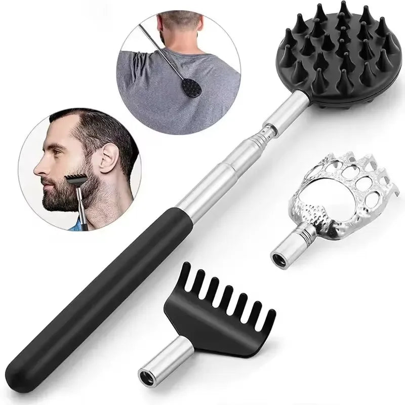 Itchy Scratch Retractable Back Gripper Double-Sided with 3 Detachable Gripper Heads Metal Claw/Rake for Hard-to-Reach Areas