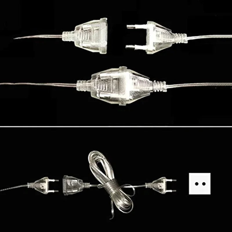 3M 5M Power Extension Cord For EU Plug LED Holiday Light String Extension Standard Switch Cable Christmas Curtain Light