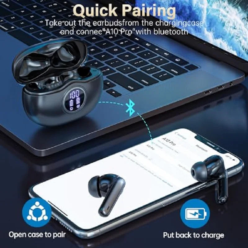 Bluetooth 5.3 Earbuds 50H Playtime LED Display Wireless Headphones ENC Noise Cancelling HiFi Stereo IPX7 Waterproof Sports Heads