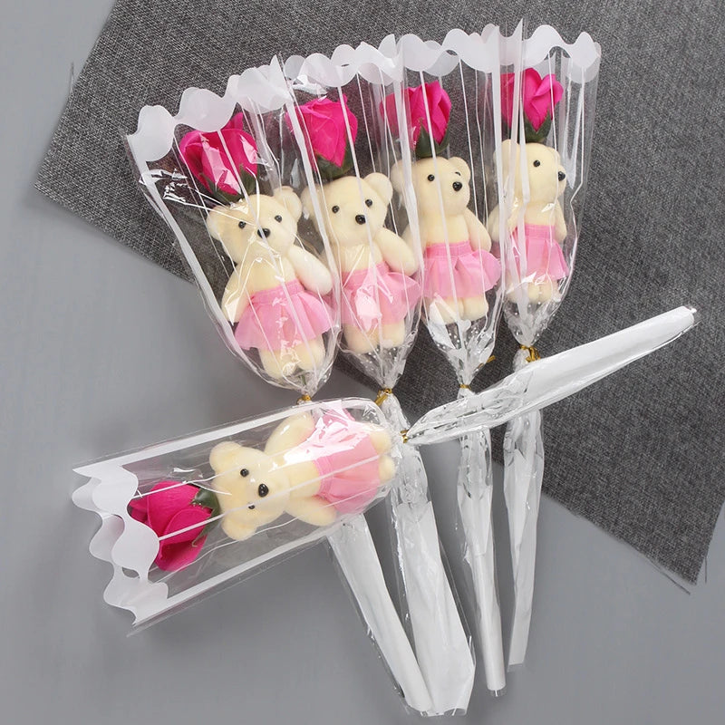 1/3/5Pcs Rose Bear Artificial Flowers Bouquet for Valentine's Day DIY Gift Ornament Wedding Decoration Party Supplies Home Decor
