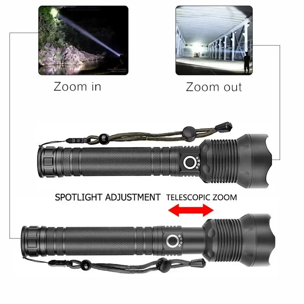 Rechargeable LED Flashlight 90000 Lumens Super Bright Zoomable Waterproof with 3 Modes Powerful for Camping Hiking