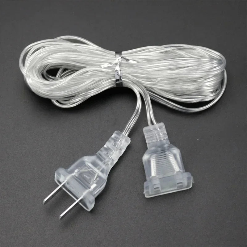 3M 5M Power Extension Cord For EU Plug LED Holiday Light String Extension Standard Switch Cable Christmas Curtain Light