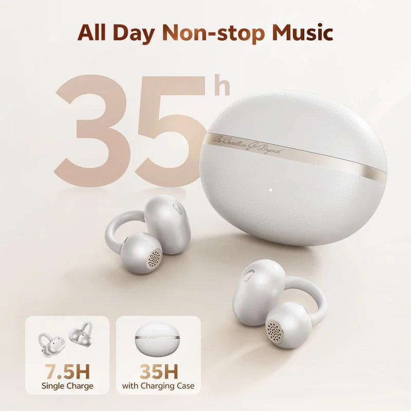 QCY Crossky C50 Clip On Earbuds Open Ear Wireless Bluetooth 6.0 Headphones 35H Playtime Earphones Comfortable for Fitness IPX5
