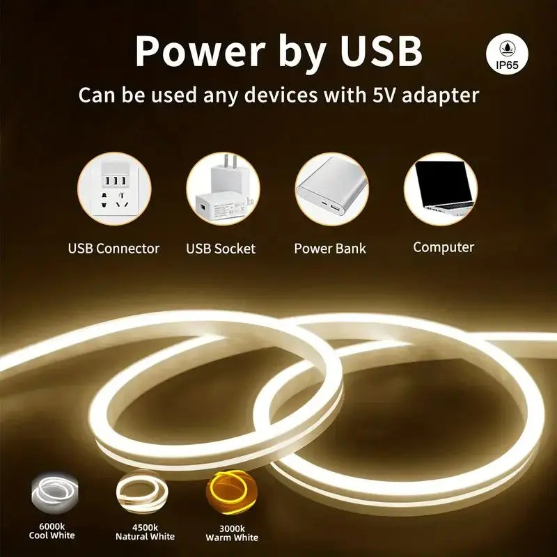 USB 5V LED Neon Light Touch Switch Waterproof Dimmable Strip Lamp Flexible Indoor Ambient Lights For Bedroom DIY Decor Lighting