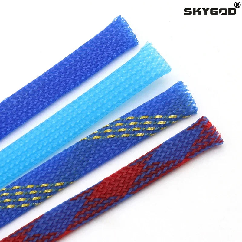 1/5/10M Blue-Gold-Red PET Braided Wire Cable Sleeve 3 4 6 8 10 12 16 20 25 30 40mm Tight High Density Expandable