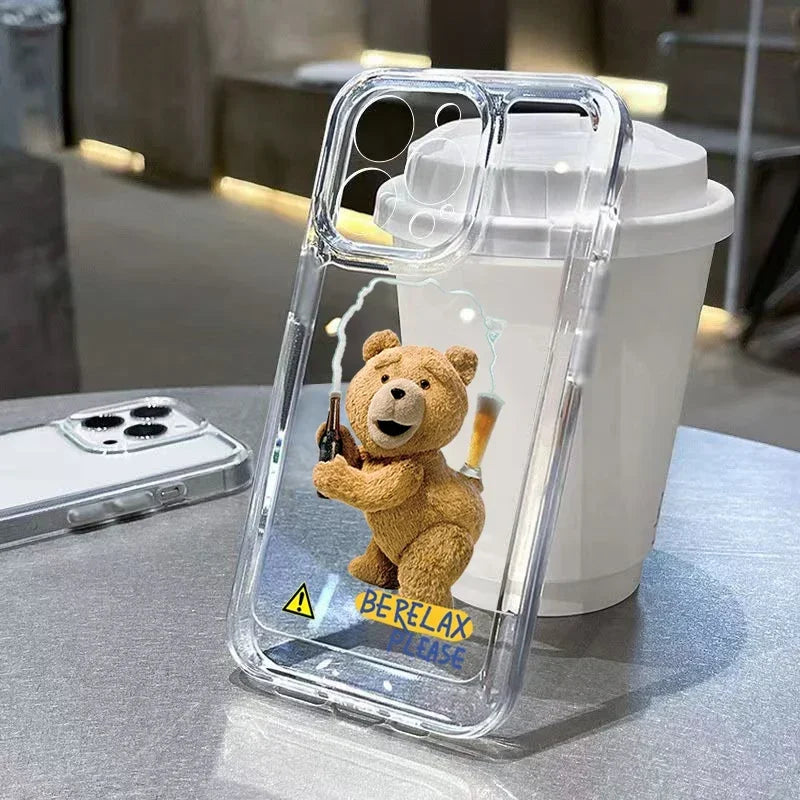 Teddy Bear Couple Cartoon Phone Case For iPhone 15 14 13 12 11 Pro Max XS XR X 7 8 Plus Soft Clear Shockproof Bumper Back Cover