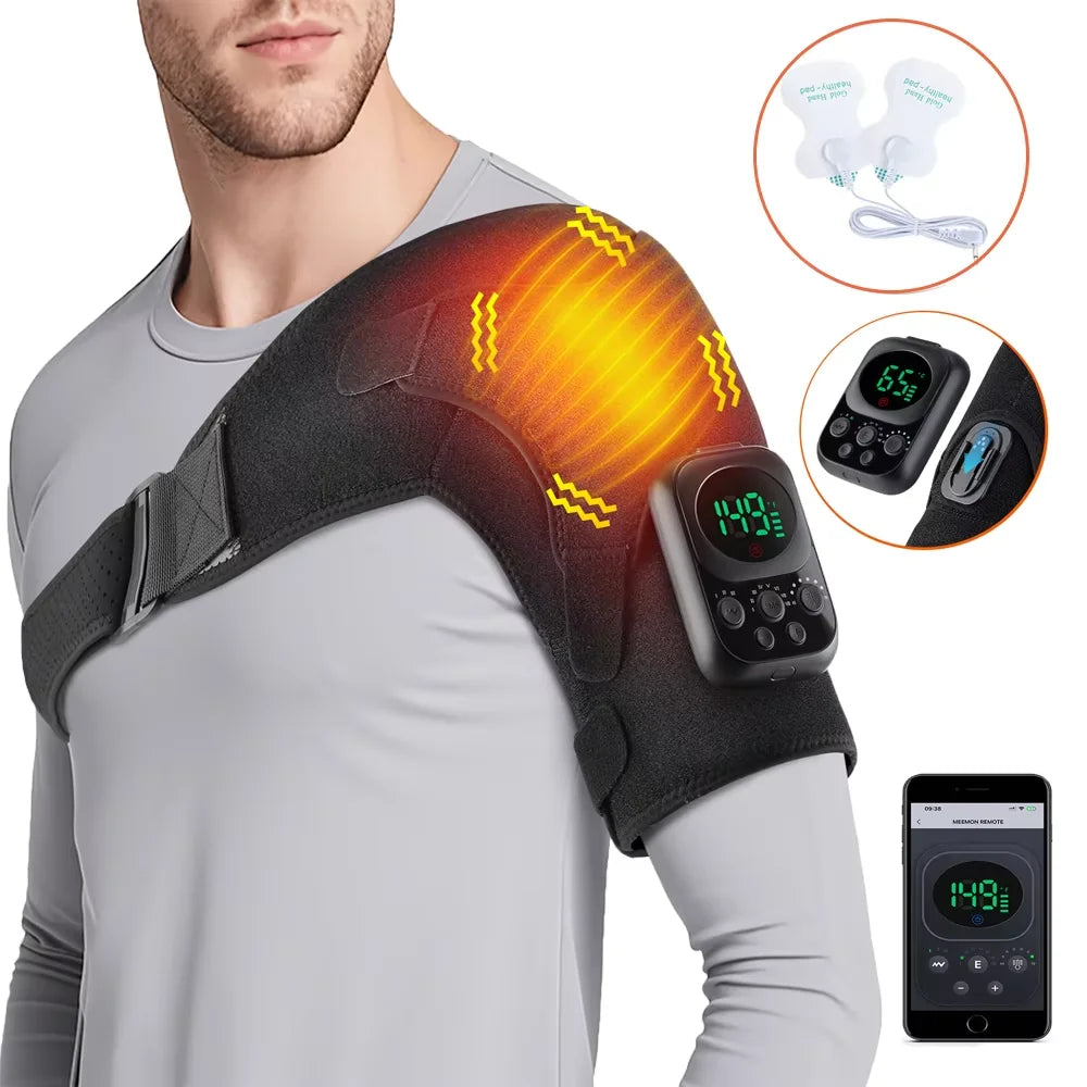 New Magnetic Remote Shoulder Massager,Cordless Heating,  4 Motors Vibration Massage,Timer Hot Compress Shoulder Pad,Muscle Relax