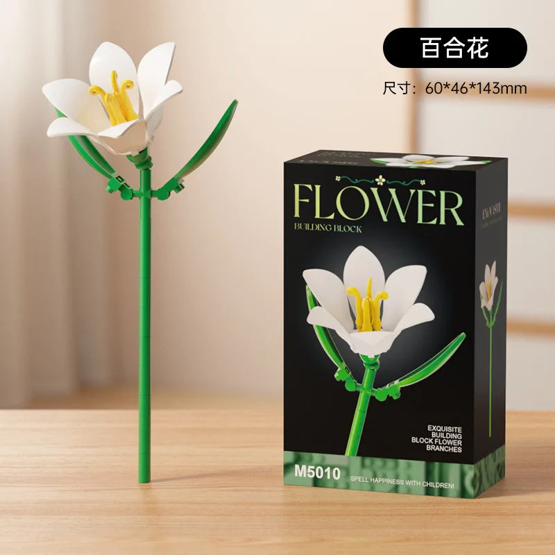 Simulation Building Blocks Flowers Eternal Bouquet Micro Brick Rose Sunflower Tulip Orchid Kid Handmade Toy Home Decor Girl Gift