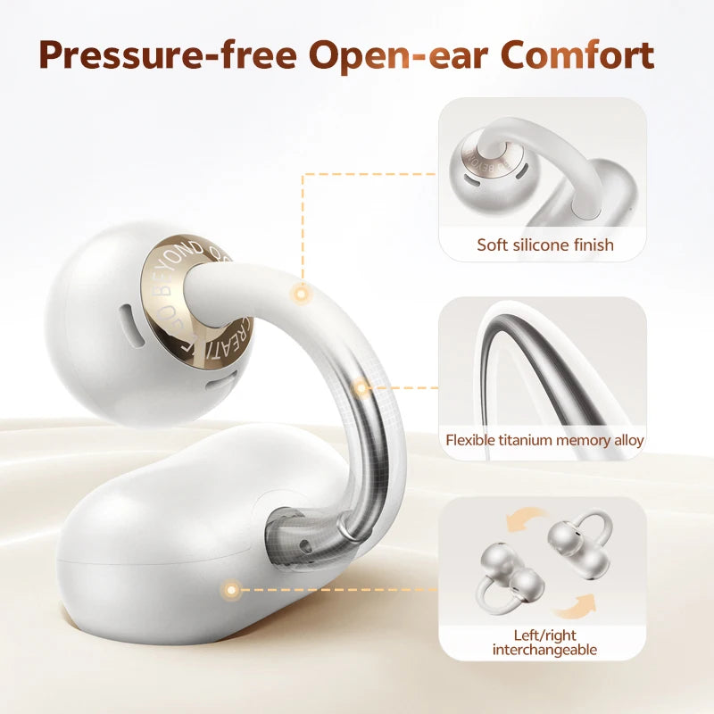 QCY Crossky C50 Clip On Earbuds Open Ear Wireless Bluetooth 6.0 Headphones 35H Playtime Earphones Comfortable for Fitness IPX5