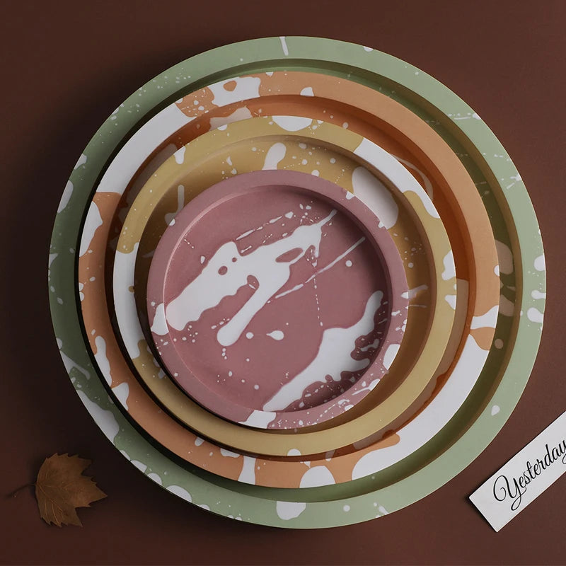 Round Cement Tray Silicone Mold DIY Handmade Round Storage Plate Molds Plaster Concrete Resin Coaster Casting Mould Home Decor