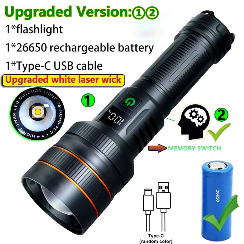 hit product long-range kilometer ultra bright flashlight, outdoor waterproof high-power strong light flashlight, rechargeable