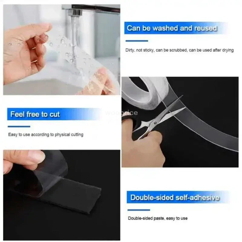 5m 3m Double Contact Nano Tape Powerful Extra Strong Sided Adhesive for Kitchen and Bathroom Waterproof and Cleanable Tool